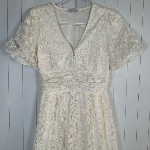 Baltic Born size S Lace maxi dress off white short sleeve v-neck lined bridal - Picture 5 of 16